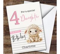 Daughter 4th Baby Sheep Lamb Custom Personalised Birthday Card - Personalised Birthday Greeting Card for Kids, Custom Birthday Card