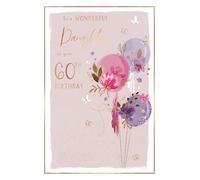Daughter 60th Birthday Card - Age 60 - Wonderful Daughter - Artistic Floral Design - Balloons and Butterflies - Special Finishes and Illustrated Insert Leaf - Made in the UK - Eco-Friendly