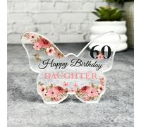 Daughter 60th Watercolour Floral Birthday Present Butterfly Plaque Keepsake Gift - Small Gifts For Him For Her, Present, Acrylic Plaque, Unqiue Gift, Ornament, Décor, Plaque, trinket, Keepsake Gift