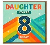 Daughter 8th Birthday Card - Colourful Rainbow Design with Big Number 8, You're 8 Today