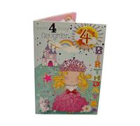 Daughter Age 04 Princess With Magic Wand Juvenile Birthday Card With Badge