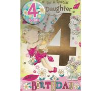 DAUGHTER AGE 4 BIRTHDAY CARD WITH BADGE***9 X 6 INCHES**AG3