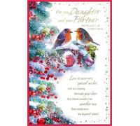 Daughter and Partner Christmas Card with Love Robins | Large 9 x 6 Inches, Verse Inside, Robin Design, Festive Card