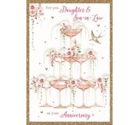 DAUGHTER and SON-IN-LAW Anniversary card Pizazz Range Elegant gold Flitter finish