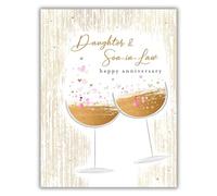 Daughter and Son-in-Law Anniversary Card - Romantic Love Hearts Design - Special Finishes and Illustrated Insert Leaf - Made in the UK - Eco-Friendly