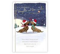 Daughter and Son-in-Law Christmas Card - Dachshund Dogs in Santa Hats - Artistic Festive Design - Special Finishes - Made in the UK - Eco-Friendly