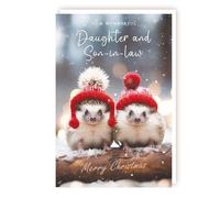 Daughter and Son-in-Law Christmas Card - Hedgehogs in Hats - Festive Design - Made in the UK - Eco-Friendly