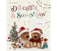 Daughter and Son-in-Law Christmas Card - Special Finishes and Illustrated Insert Leaf - Cute Festive Design - Teddy Bears and Wine - Made in the UK - Eco-Friendly