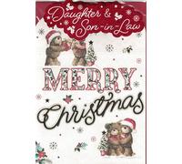 DAUGHTER AND SON IN LAW CHRISTMAS CARD. TRADITIONAL XMAS DESIGN 9 X 6 INCHES