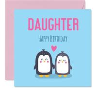 Daughter Birthday Card - Cute Penguins - Happy Birthday Card for Daughter from Dad Mum, 145mm kawaii animal design Bday Greeting Cards
