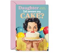 Daughter Birthday Card - Did Somesone Say CAKE? - Happy Birthday Card for Daughter from Dad Mum, 5x7 Inch Vintage Party Style Bday Greeting Cards
