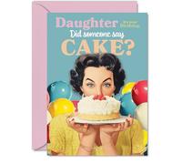 Daughter Birthday Card - Did Somesone Say CAKE? - Happy Birthday Card for Daughter from Dad Mum, A5 Vintage Party Style Bday Greeting Cards