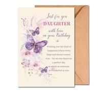 Daughter Birthday Card, Elegant Butterfly Design with Heartfelt Message, Happy Birthday Card for Daughter with Kraft Envelope, with Spacious Writing Area for Family Birthday Celebrations
