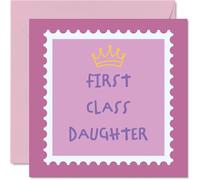 Daughter Birthday Card - First Class Crown Queen - Happy Birthday Card for Daughter from Dad Mum, 145mm Bday Greeting Cards