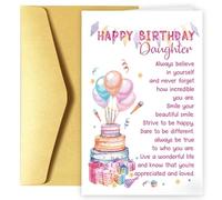 Daughter Birthday Card, Happy Birthday Card Blank Interior with Gold Envelope for Daughter, Happy Birthday Gifts with Words from Mum and Dad, 12×18cm/4.72×7.09in