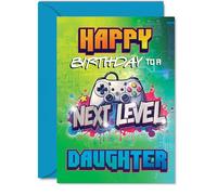 Daughter Birthday Card - Next Level - Happy Birthday Card for Daughter from Mum Mom Dad, 5x7 Inch Gamer Girl Bday Greeting Cards
