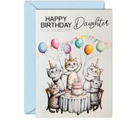 Daughter Birthday Card - Pawsome Party Cats Balloons - Happy Birthday Card for Daughter from Dad Mum, A5 Female Cat Bday Greeting Cards