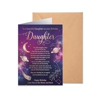 Daughter Birthday Card - Sentimental Happy Birthday Card for Daughter from Mum or Dad - Rose Gold Celestial Space Design with Poem - Love You to the Moon and Back Greeting Cards, Envelope
