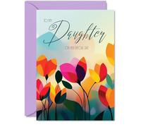 Daughter Birthday Card - Vibrant Summer Flowers - Vivid Happy Birthday Card for Daughter from Mum Dad, A5 Female Floral Bday Golden Greeting Cards