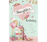 Daughter Birthday Card - Wonderful Daughter - Special Finish - Unicorn Cake and Flowers - Artistic Feminine Design - Illustrated Insert Leaf - Made in the UK - Eco-Friendly