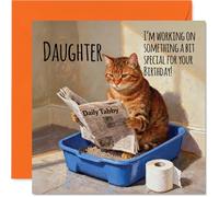 Daughter Birthday Card, Working on Something Special | Happy Birthday Card for Daughter from Mum or Dad, 145mm Funny Cat Litter Tray Humour Bday Greeting Cards