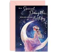 Daughter Birthday Cards, Star Sky Moon Design, Blank Inside