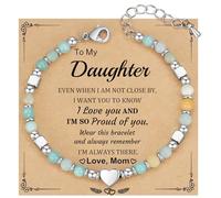 Daughter Bracelet, Granddaughter Gifts from Mom Grandma Bonus Mom Gifts Nature Stone Bead Bracelet Jewelry Birthday Gifts Sister Easter Gift Stocking Stuffers for Teens Women, Adjustable, Stainless