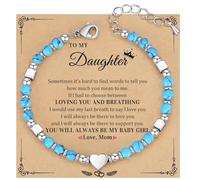 Daughter Bracelet, Granddaughter Gifts from Mom Grandma Bonus Mom Gifts Nature Stone Bead Bracelet Jewelry Birthday Gifts Sister Easter Gift Stocking Stuffers for Teens Women, Adjustable, Stainless