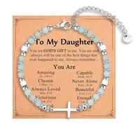 Daughter Bracelet with Cross, Adjustable Bead Bracelets with Card, Healing Bracelets for Women, Cross Bracelet Suitable for Daily Wear, Gift for Daughter, Perfect for Birthday, Festival Celebrations