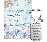 Daughter Butterfly Birthday Cards Always Remember Keyring Inspirational Keychain Present from Mum Dad with Love Envelop Set Happy Birthday Gifts for Daughter