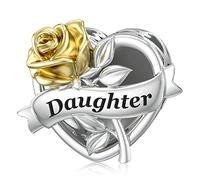 Daughter Charm for Pandora Love Heart Rose Bead Women