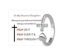 Daughter Christian Ring from Mom Dad Daughter Cross Pray Ring Christening Confirmation Communion Baptism Religious Gifts for Daughters Women Diamond Adjustable Rhinestone Rings for Daughters Bday Gift