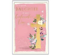 Daughter Confirmation Day Congratulations Card for Women or Girls - Confirmation Congratulations Card with Floral Cross and Butterflies Design with Embossed Foil Details