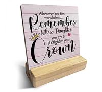 Daughter Gift Country You are Straighten Your Crown Daughter Wooden Plaque Sign Desk Decor Rustic Pink Daughter Desk Sign Decor for Home Bedroom 5 x 5 Inches