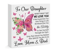 Daughter Gift from Mum and Dad To Our Daughter Wooden Box Sign Decorative Desk Sign Decor Gift for Daughter Birthday Christmas Mothers Day Valentines Wedding Day Graduation Decorations