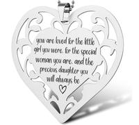 Daughter Gift Stainless Steel Heart Ornament, “You are Loved for The Little Girl...” Hanging Hollow Heart Tag, Sentimental Keepsake for Birthday, Graduation, or Wedding,XXU5