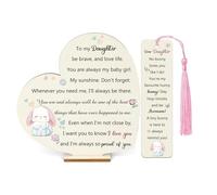 Daughter Gifts Bunny Birthday Wood Plaque Bookmark 2PC Set Inspirational Graduation Gift Wooden Heart Signs Christmas Family Women Teen Girls Bookmarker Encourage Easter New Year Souvenirs Be Brave