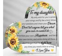 Daughter Gifts from Mom Dad Birthday Gifts for Daughter Heart Shape Acrylic Plaque Decor Mother's Day Graduation Wedding Inspirational Decorative Sunflower Sign
