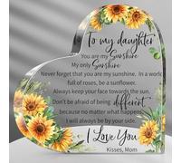 Daughter Gifts from Mom Dad Birthday Gifts for Daughter Heart Shape Acrylic Plaque Decor Mother's Day Graduation Wedding Inspirational Decorative Sunflower Sign