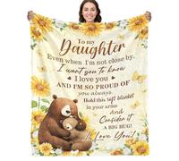 Daughter Gifts from Mom Dad, to My Daughter Blanket from Parents, Christmas Birthday Graduation Gifts for Daughters Sunflower Bear Soft Flannel Throw Blanket 50"x60"