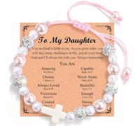 Daughter Gifts from Mom, First Daughter Cross Bracelet Christian Religious Birthday Christmas Valentines Easter Baptism Confirmation Communion Graduation Gifts for Little Girl Teens