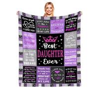 Daughter Gifts from Mum Dad Blanket 130x150cm| Super Soft Flannel Fleece Throw, Personalised Present Idea for Baby Girl Birthday Graduation, Thoughtful Gift for Teenage & Adult Daughter (Purple-Black)