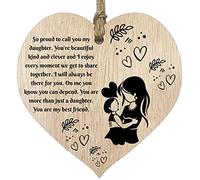 Daughter Gifts, Proud of You Hanging Wooden Heart Sign Plaque, Birthday Mother and Daughter Gifts - Light Wood Hearts Signs, Special Love Handmade Presents Decorations Mum Dad