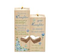 Daughter Gifts Wooden Candle Holders, Daughter Birthday Gifts Heart Shaped Candle, Wedding Christmas,Daughter Gifts from Mum（two hearts）