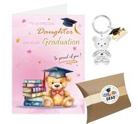 Daughter Graduation Card, 2025 Graduation Cards Keyring Gifts for Her Female Girls, Congratulations So Proud of You Card from Dad Mum (Pink - Daughter)