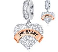 Daughter Heart Charms Dangle fits Pandora DIY Bracelet, I Love You Granddaughter Pendant, 925 Sterling Silver Pave Clear CZ Bead, Gift for Daddy's Girl/Stepdaughter/Daughter in Law