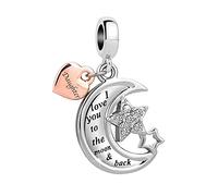 Daughter Heart Moon Star Dangle Charm fits Pandora Charms Bracelets I Love You to the Moon and Back Women Birthday Mother's Day