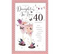 Daughter-In-Law 40th Birthday Card - Age 40 - Special Finishes - Floral Champagne Flutes and Butterflies - Illustrated Insert Leaf - Made in the UK