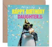 Daughter in Law Birthday Card - Bird-day Cake - Happy Birthday Card for Daughter in Law from Father Dad Mother Mum, 145mm funny penguin Bday Greeting Cards