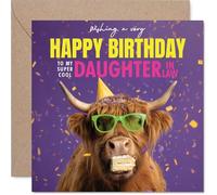 Daughter in Law Birthday Card - Hairy Day - Happy Birthday Card for Daughter in Law from Father Dad Mother Mum, 145mm funny highland cow Bday Greeting Cards